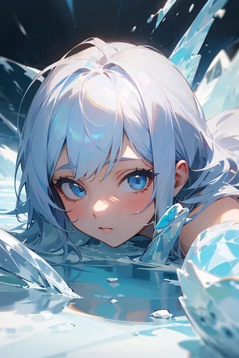 ((best quality)), ((masterpiece)), ( details),One girl in the ice,Hair color: Blue