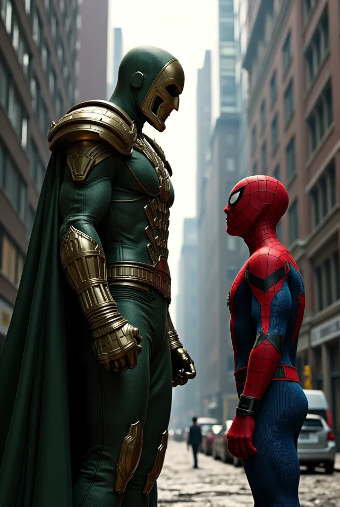 Make Doctor Doom oppose Spiderman so that Spiderman looks at his face and just give them away