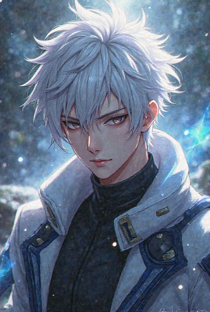 ，Handsome guy with white hair，anime style
