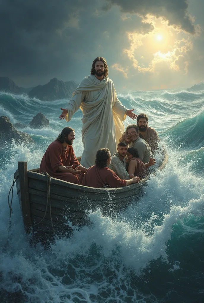 Jesus the calm storm at sea and with him are his disciples afraid and frightened of what they were seeing  