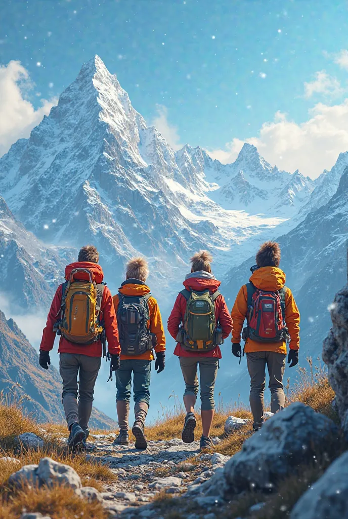 I need a banner for YouTube the title is FRIENDS ON ROUTES THEY ARE 4 FRIENDS WHO GO trekking trying routes and trails in the mountains please measure less than 2450 x1440