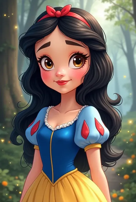 Cartoon Princess Snowwhite wearing blue dress on a picture halfbody