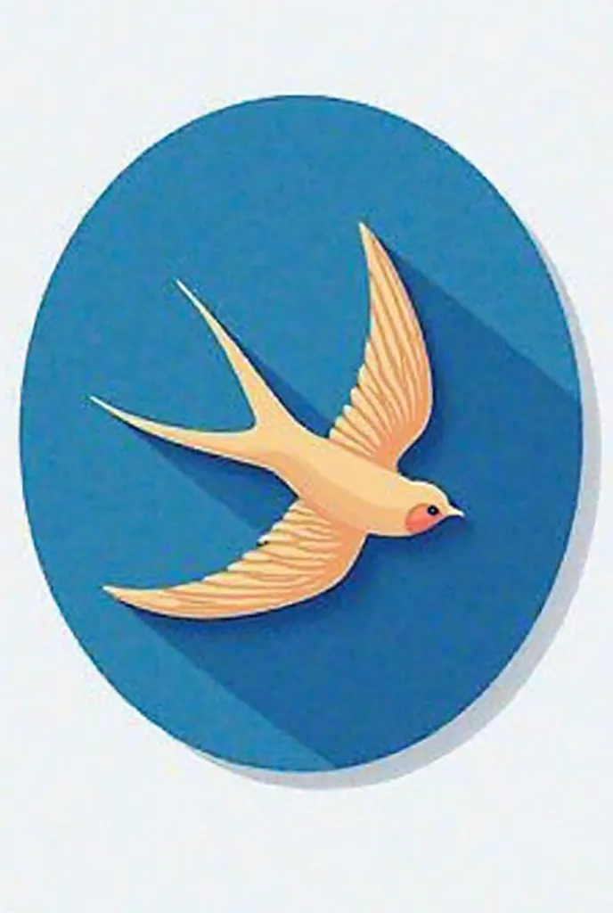 Create a round badge in 2D where a swallow is the emblem and the round filled with blue