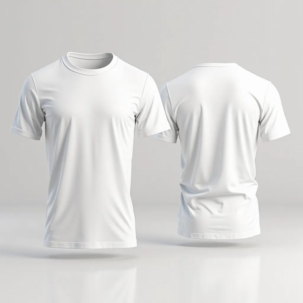 create an image of 2 white T shirts one shows the front of the T shirt and ither shows the back of T shirt with clear background both t shirts should be placed in front angle