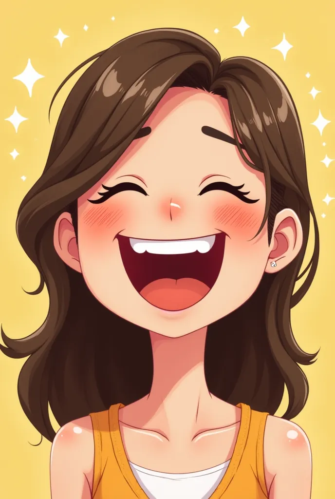 I want an image of a woman in the form of a smiling cartoon laughing 