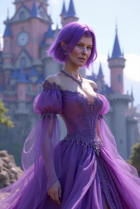 Beautiful queen short hair purple straight purple dress in front purple castle purple