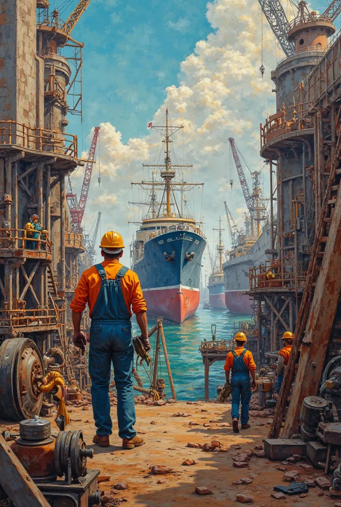 wall painting，The theme is shipyards