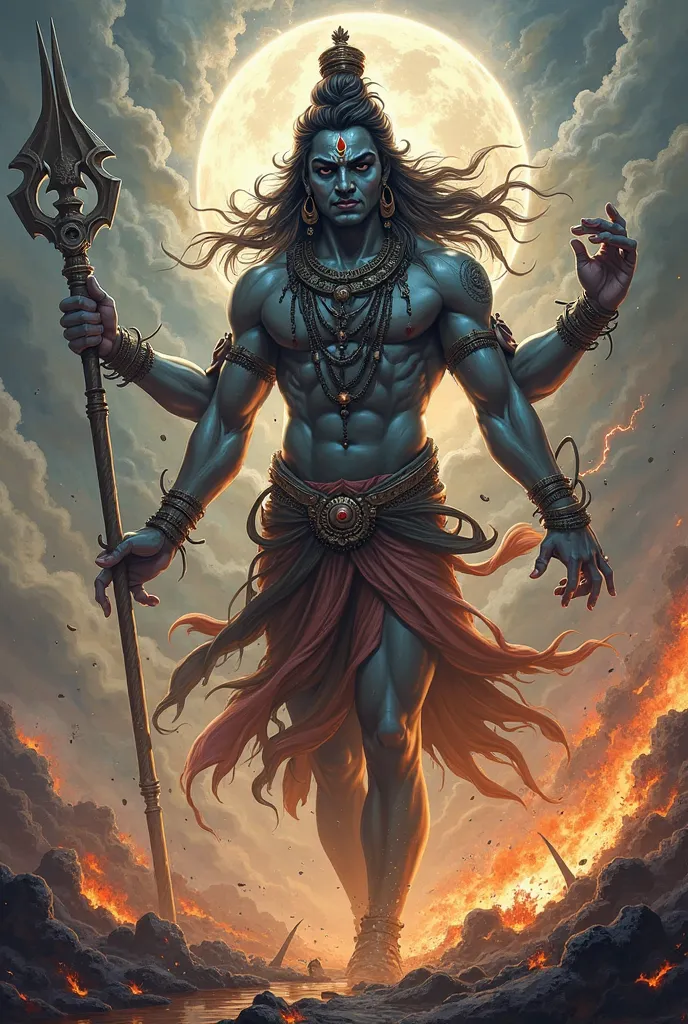 Create a image of lord shiva war mode 