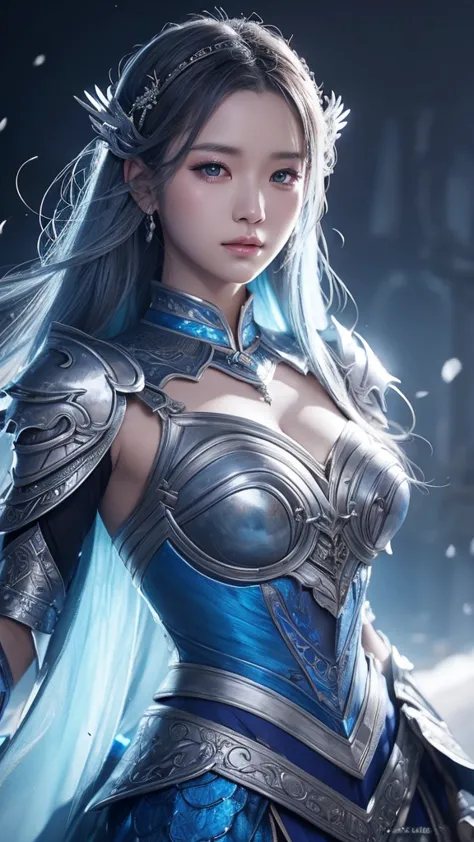 Women's Silver and Blue Dress Close-up, Cheng Weipan at Art Station, Jian Jie,  Detailed Fantasy Art ,  Stunning Character Art ,  Fan Art Best Art Station Will Lead , Gorgeous Exquisite Character Art,  Beautiful Armor , Highly Detailed Art Gems, Fine Digit...