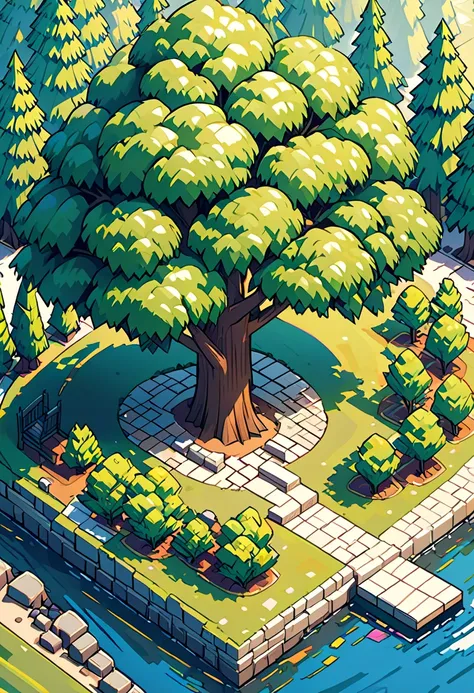 Isometric hand drawn trees