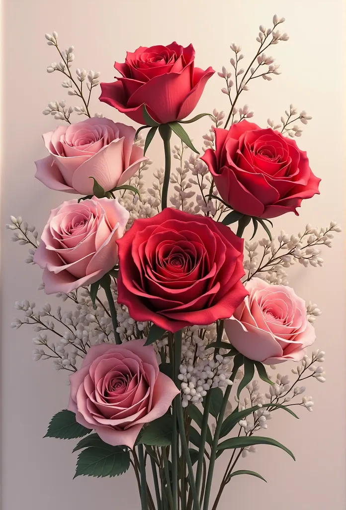 red roses, white, pink