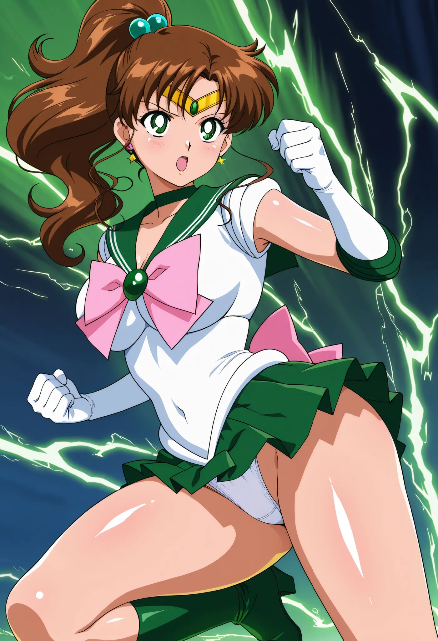 (Masterpiece,High resolution, Anatomically correct, Textured skin,shiny skin,Realistic illustrations,8K,best quality,amazing quality,ultra-detailed,absurdres,very aesthetic,official style,anime coloring,newest,anime screencap,score_anime),Sailor Jupiter,Ma...