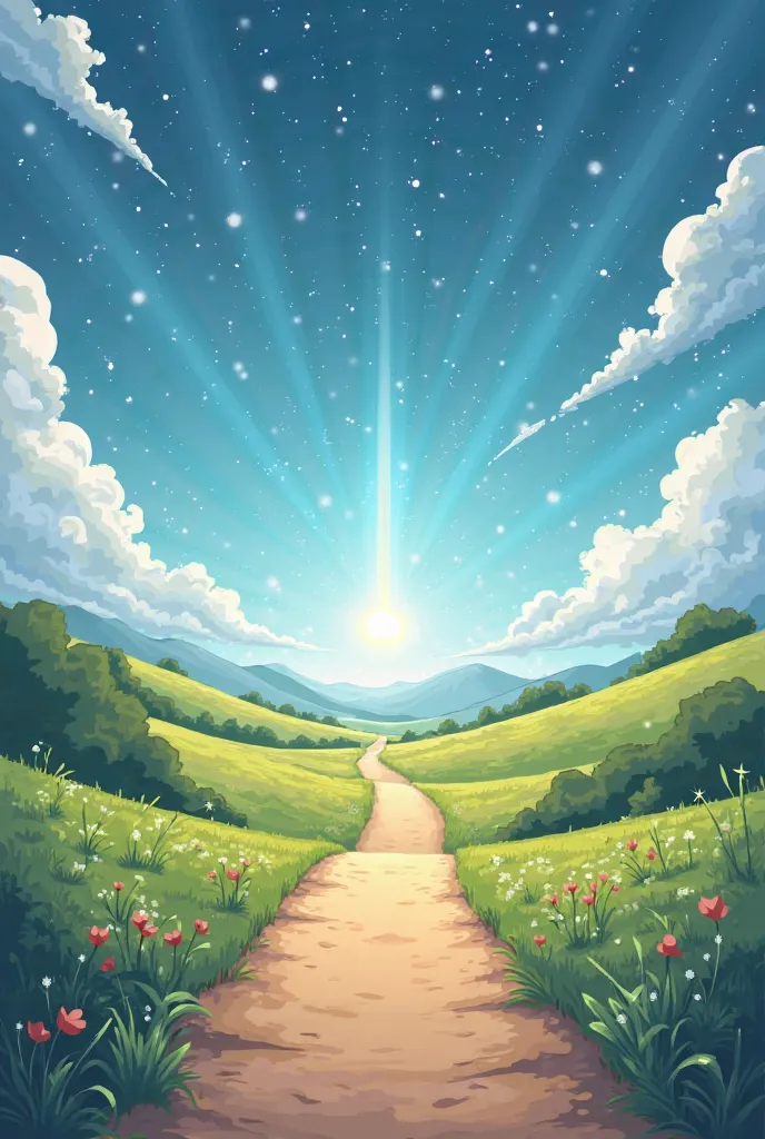 a path only horizontal without people with space to play three different scenes, In a cartoon cartoon with an atmosphere of biblical time