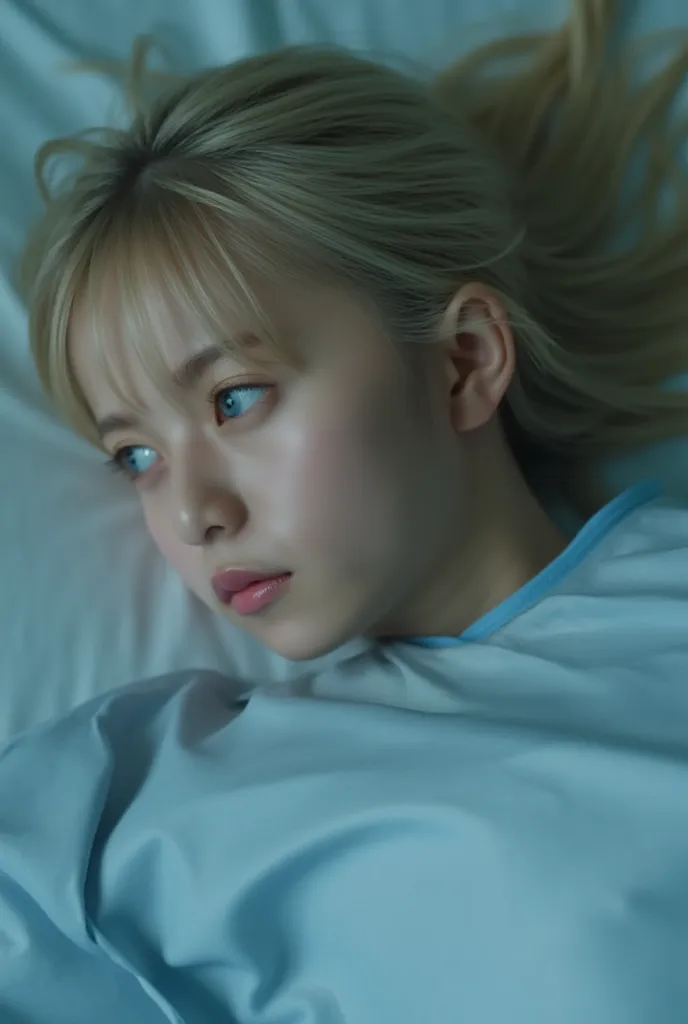 ( realistic:1.3、、 Ultra high definition、8K、 Japanese idol、 on the bed、 on your back with your head)、Side attention 、(( look at spectator:1.8))、( extremely realistic skin texture :1.4)、( realistic:1.3)、 short hair 、(( embarrassed expression:1.5))、(blonde:1....