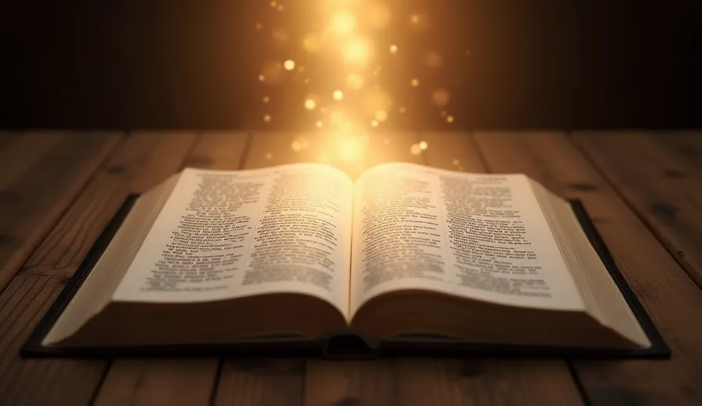 "An open Bible on a wooden table with the verse 1 Samuel 15:22 highlighted: 'Certainly, obedience is better than sacrifices'. Around there is a heavenly light falling on the pages, representing God's guidance."