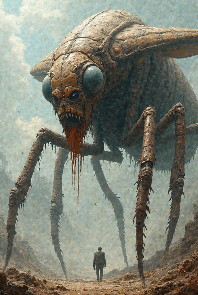 Insect, size of  human , sting, grotesque appearance, hyper-detailed style
