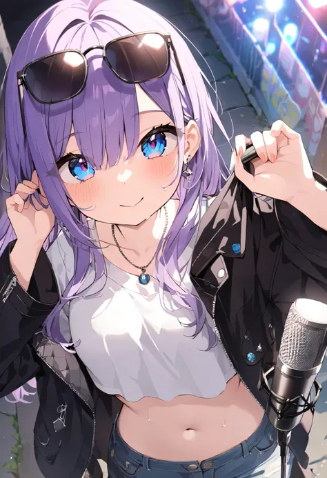 ((masterpiece)), ((Top Quality)), (very well detailed) （best quality）、最高masterpiece、beautiful、Alone、One Girl、are cool、Rin々New eyes、smile、Laugh Strong、Sweating、About high school age、beautifulな顔立ち、 purple hair 、long hair caught in a hole、Blue Eyes、青くbeautifu...