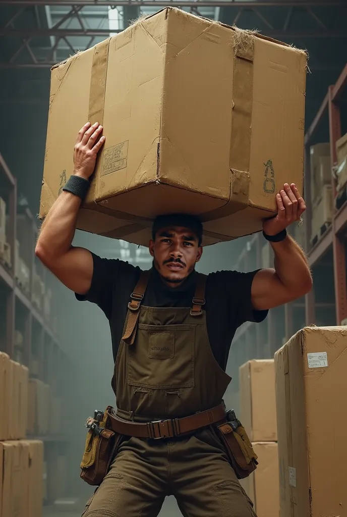 worker lifting a very heavy full cardboard box