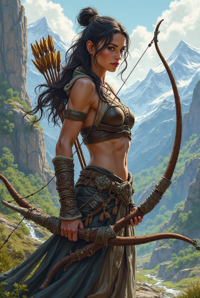 A warrior girl with a bow and arrow without a doubt