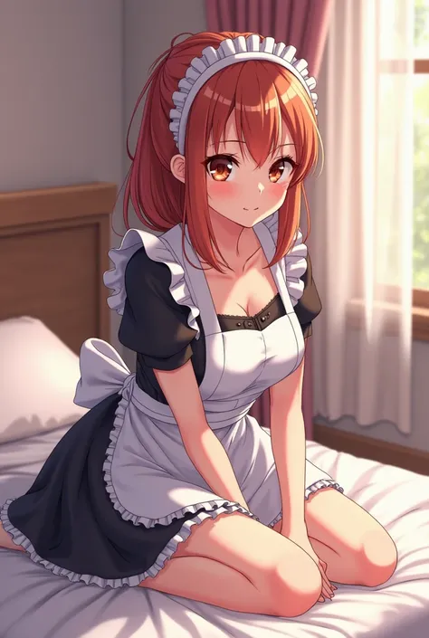 cartoon image of a woman in maid clothes lying on a bed, Amane Kanata, A beautiful anime girl is crouching, , sex anime style, Bewitching Anime Girl, beautiful charming anime , sex,   Anime Best Girl  , | wears a ring {x} detailed anime, Anime Goddess, Rei...