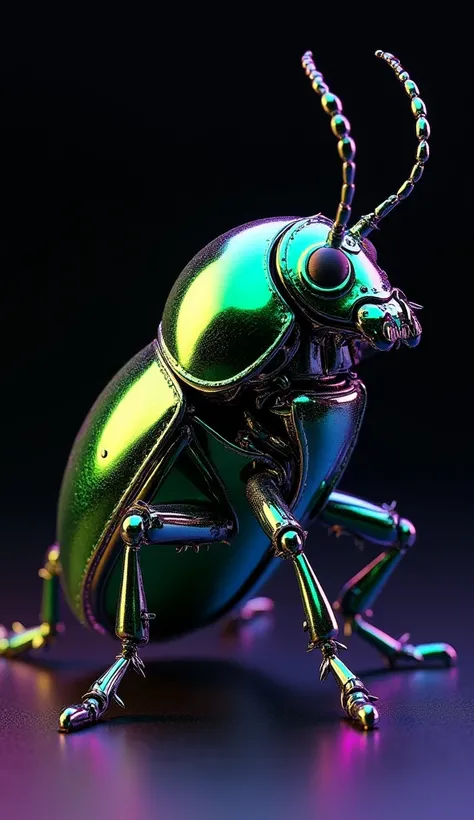 The best wallpaper for mobile,  award-winning wallpaper , portrait photograph, in the front view is a portrait of a futuristic beetle, wearing shiny metallic armor inspired by space age fashion of the 60's, side photo, taken with Canon EOS R5, defining a s...