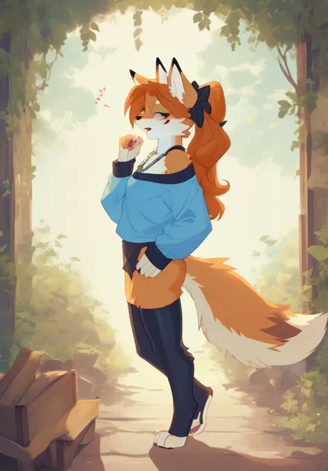 Solo、score_9、score_8_up、score_7_up、solo、unpralleled masterpiece、perfect artwork、highres、Elegant、Mysterious、Detailed、Beautiful、Voluptuous、female、moody atmosphere、fox、cute vixen、anthro、wide hips、curvy figure、curvy body、(kemono、furry anthro)、(long hair、beauti...