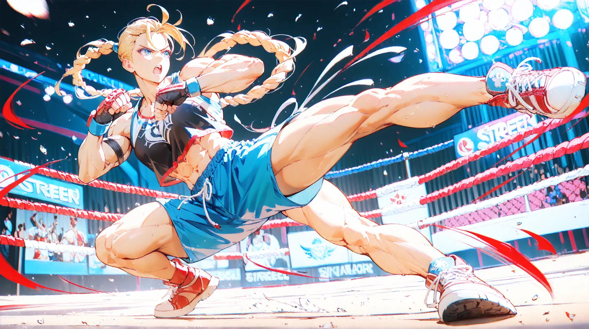  fighting game、like street fighter , 1boy and 1 girl, ultra wide shot,kick,panch