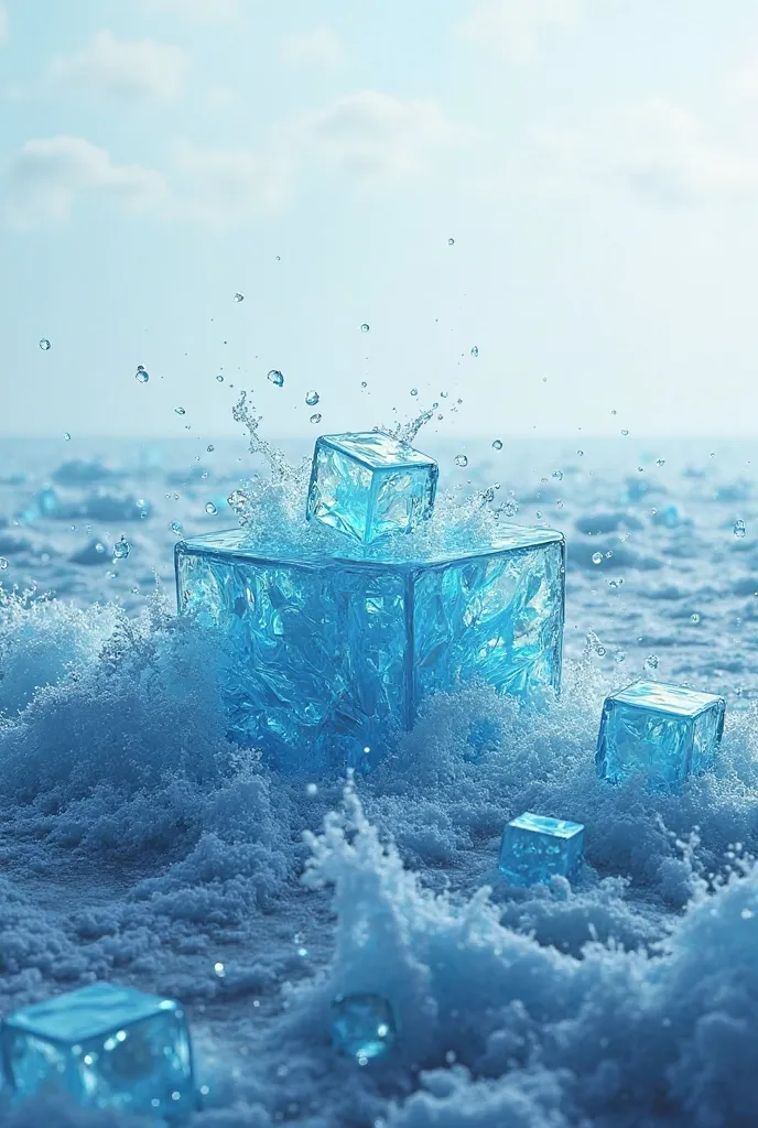 Water in the shape of cubes making a sea wave