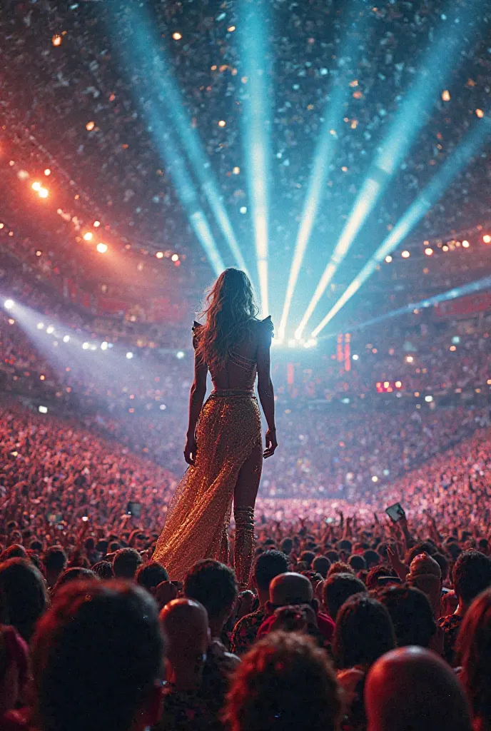 From the stage at a concert in a full stadium