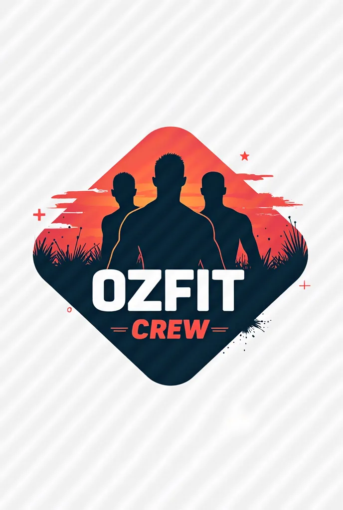 Logo OzFit crew(adjusted proposal):
  OzFit in bold typography with a movement effect (not: diagonal lines that suggest action).  
  Crew under, accompanied by a group icon (silhouettes of people with oversized and sporty styles).  