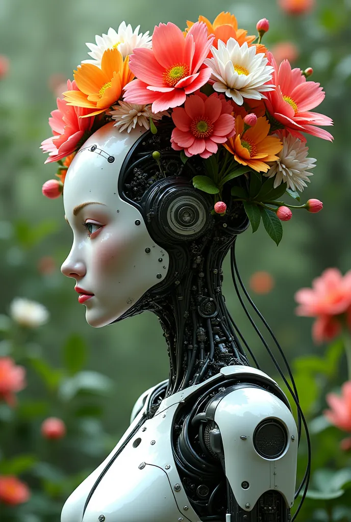 The female robot is flowering with the ear