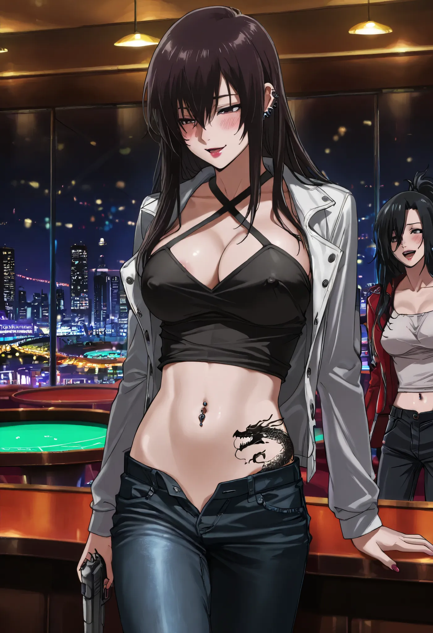 score_9, score_8_up, score_7_up, score_6_up, score_5_up,medium large breast,
Hanebado Style, 2girl, two girls, long hair, ブレザー break masterpiece, best quality, 8k, hyperrealistic, extremely detailed, anatomically accurate, highly detailed skin, ear piercin...