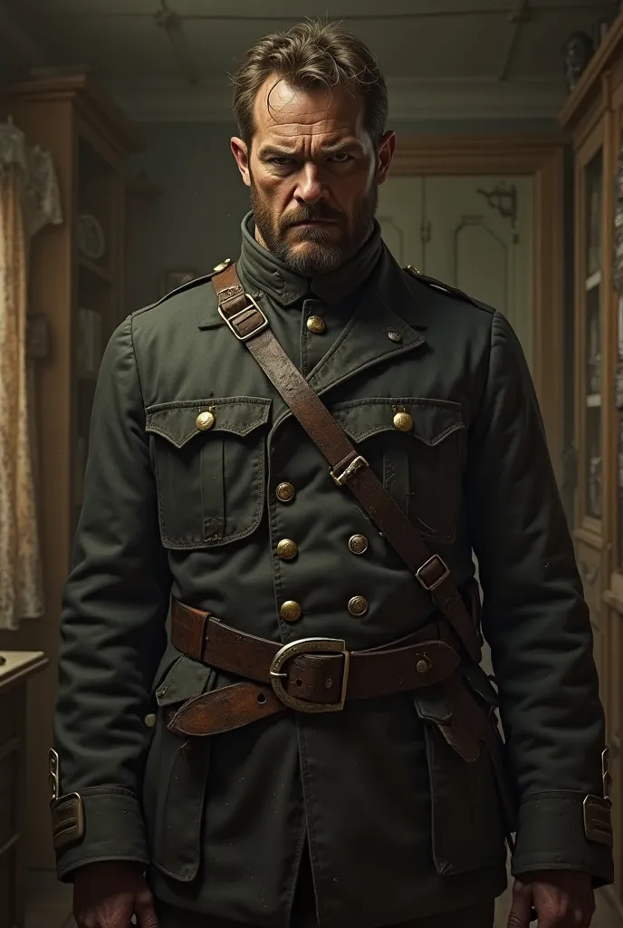 Make the picture of My POV :That soldier waering like old civil wear uniform staring at me and walk into my room with the eyes full of anger… this was so scary