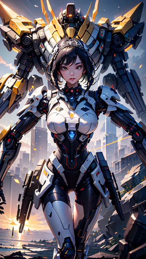 (best quality)), (( masterpiece)), (Very detailed: 1.3), 3d, Iqaluar Kiri mecha,  pretty cyberpunk woman wearing a crown ,  Master Chef style armor ,  Sci-fi Technology , HDR (High dynamic range),  ray tracing, NVIDIA RTX,  super resolution, Unreal 5, Subs...