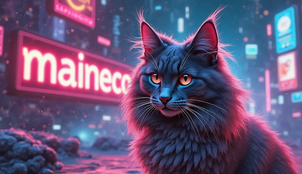 Cover photo "mainecoon game" with mainecoon and words "mainecoon"