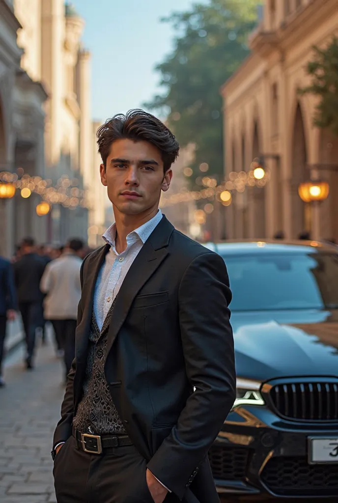 beautiful boy in tashkent magic city with bmw m5 f 90