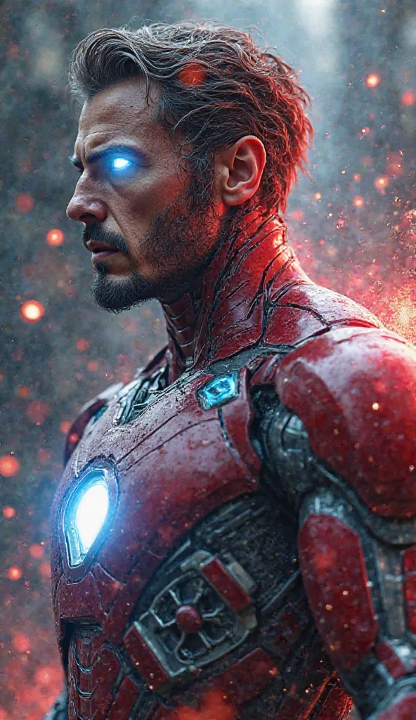 iron man, spider man, hybrid character, detailed facial features, intense expression, heroic posture, 8K, high resolution, photorealistic, digital painting, cinematic lighting, dramatic shadows, sci-fi futuristic background, mechanical cyberpunk elements, ...