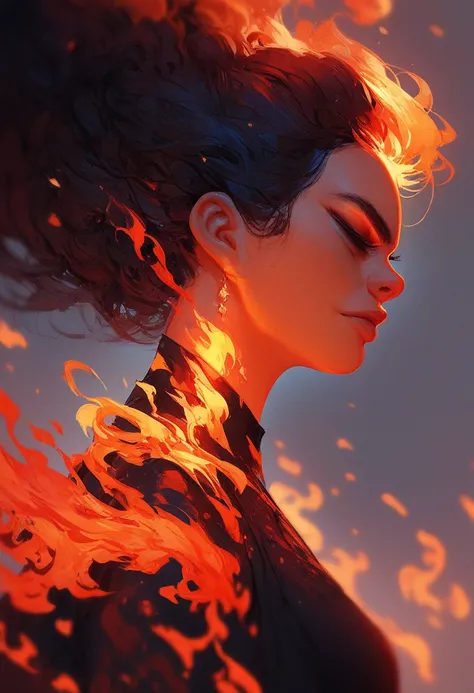 score_9, score_8_up, score_7_up, score_6_up, score_5_up, score_4_up,close-up, fiery black woman, fire aura, fire storm, side view