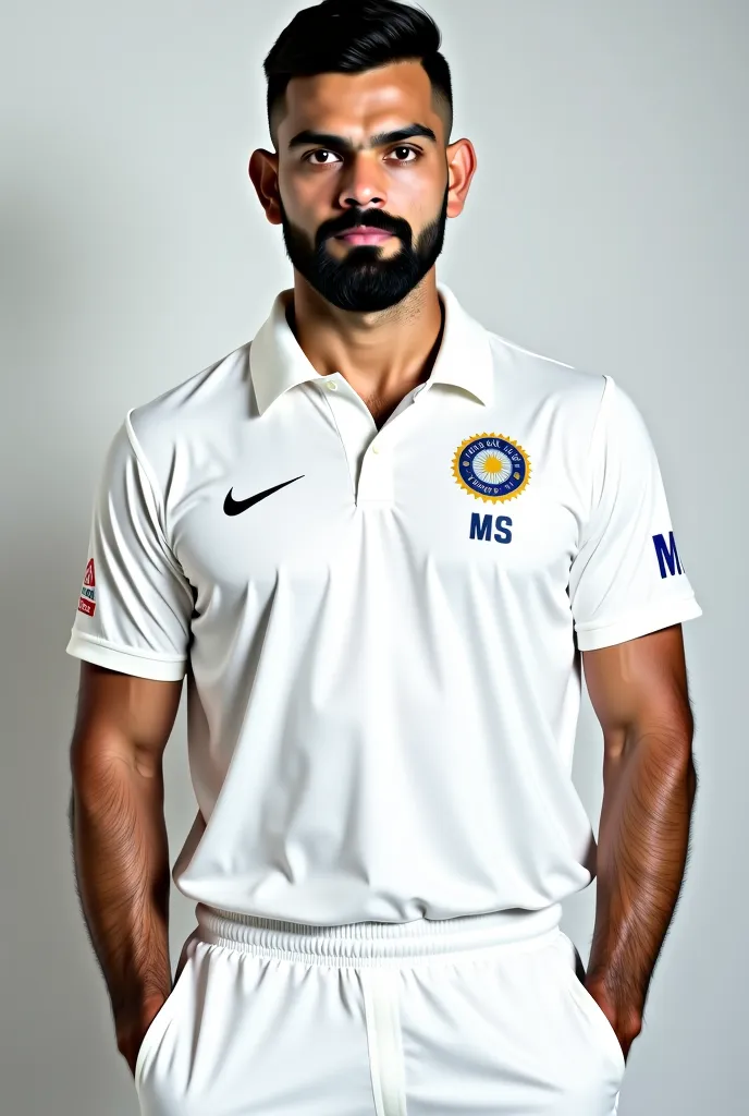 INDIAN CRICKER PLAYER VIRAT KOHLI WEARING WHITE JERSEY FRONT SIDE SPONSOR NAMED AS " TECHNIC SPORTS CLUB " 