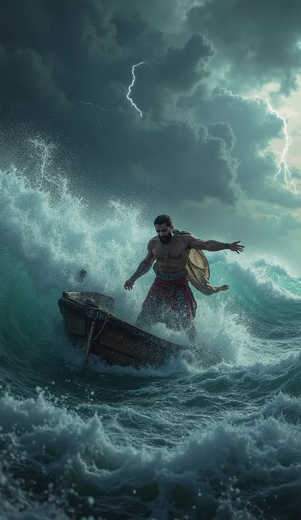 Romulus gets lost in a storm while sailing his boat