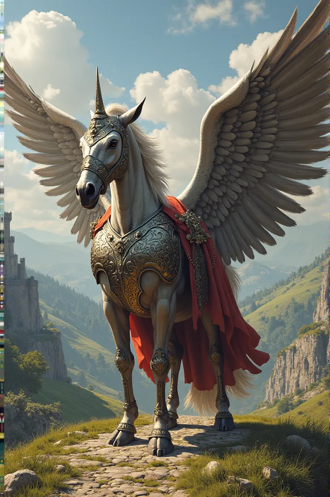 Create a centaur from Greek mythology with huge wings, make him clothed in medieval armor, Play in a medieval setting 