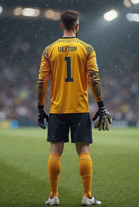 Create long sleeve goalkeeper jersey written Ueliton on the back and number 1