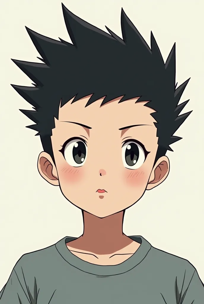 Create a boy anime with a cool hairstyle and a flat face 