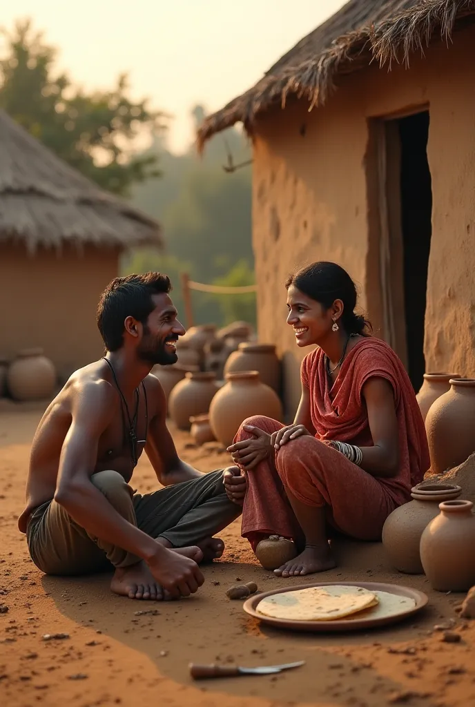 Full HD write color And very realistic Moving 4k Quality "In a small Indian village, a humble farmer, Madhav, sits outside his simple mud house with his wife, Sumitra, and their young son, Gopal. Their clothes are simple and worn, yet their faces glow with...