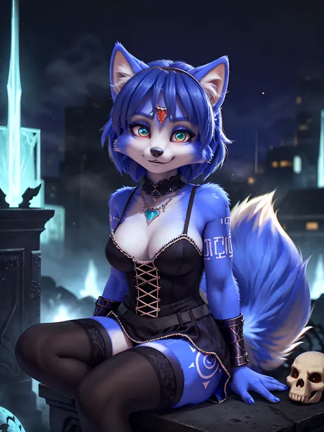 ((krystal)), Star Fox-Krystal, lovable,     green eyes, (((   Long blue hair 1  .3))),   cleavage, anthro, blurred,  detailed Fluffys fell,   detailed face , (Fluffy),      1 girl, ,woman, Goth,     green eyes, Undercut,  ultra-realistic 8k CG   ,    maste...