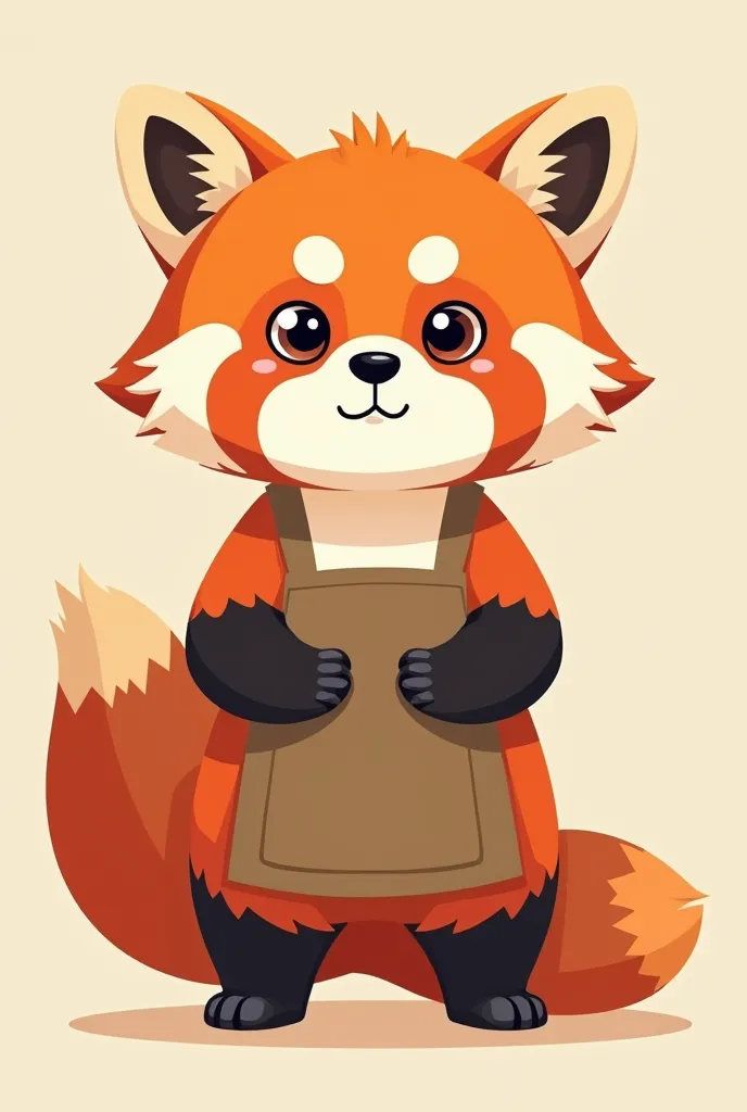 I need a cartoon of a red panda that represents being the mascot of a Korean ramen business, that is tender and contains elements of Japanese culture either in an apron or in facial features such as eyes, that the drawing is flat and uses vibrant and warm ...