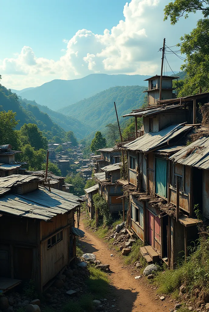 Upview of philippines poverty houses