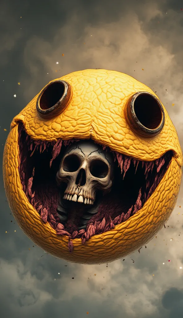 Smiley face emoji with open mouth: skull within the mouth of the smiley face