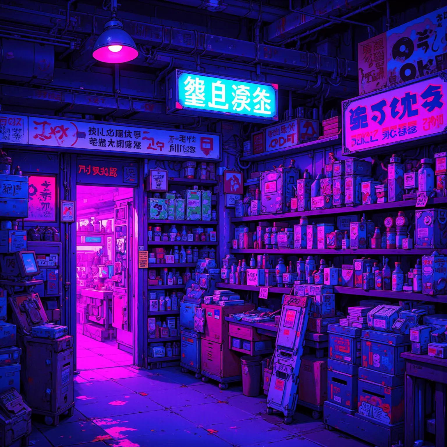 看板だらけのよく分からないお店の pixel アートのシーン, CMYK palette, Lofi Girl ,驚くべき pixel アート, pixel アニメーションスタイルの街並み,Neon sign,Pixel art scene of an unfamiliar store full of, pixel アニメーション静止画アニメ色紙, pixel ゲームイラスト  , mamoru hosoda,   Aesthetic from 90s game Aesthetic 、 pixel   