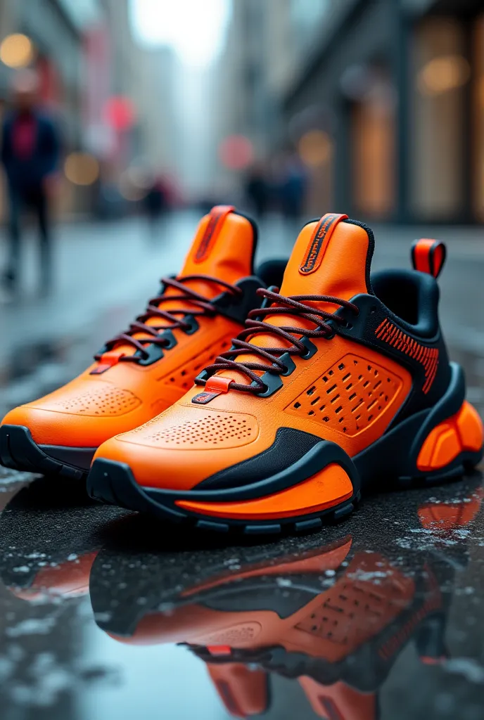 Futuristic orange and black sneakers